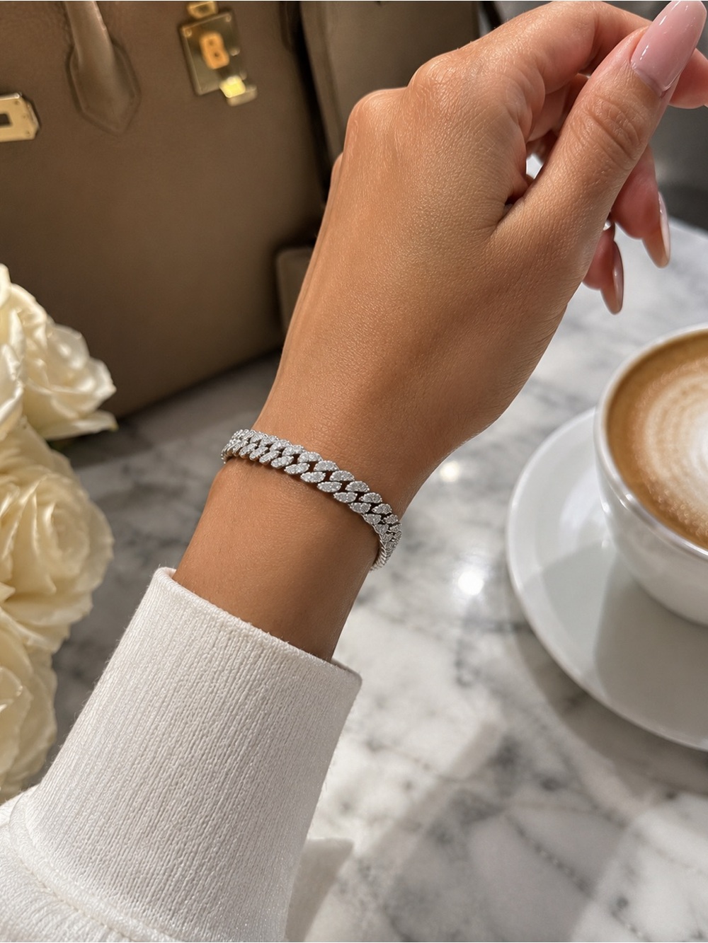 Sterling Silver Moissanite Cuban Link Bracelet 7” Pavé Iced Out S925